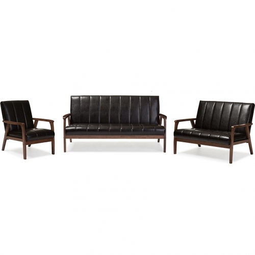 Nikko 3 Piece Sofa Set in Brown Leatherette